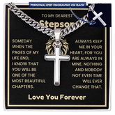Gift For Stepson, Stepson Cross Necklace, Cuban Link Chain Gift with Inspirational Message